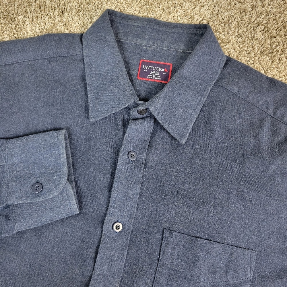 Untuckit Tall Slim Mens Large Solid Navy Button Up Long Sleeve Flannel